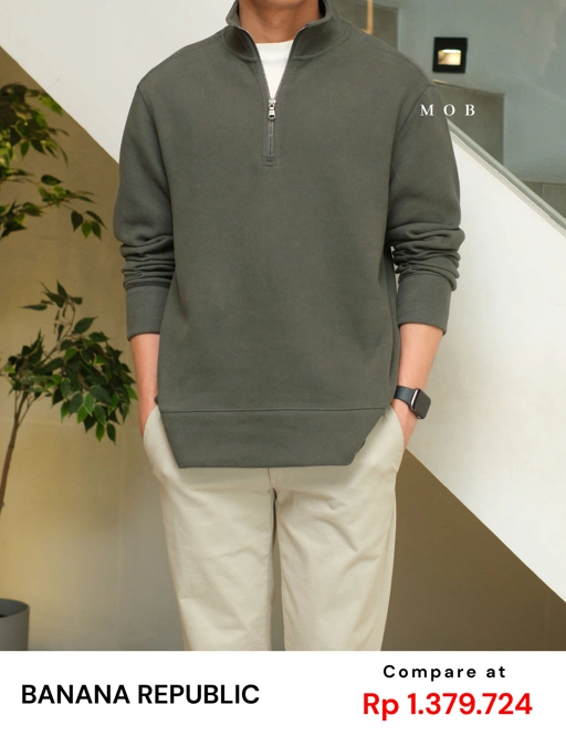 Image of BRJ03004 Quarter Zip Double Knit Olive