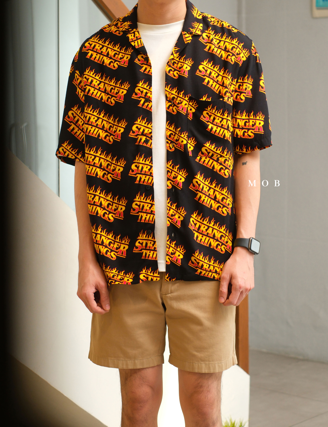 HMSSS03002 Printed Resort SS Shirt Black Stranger Things