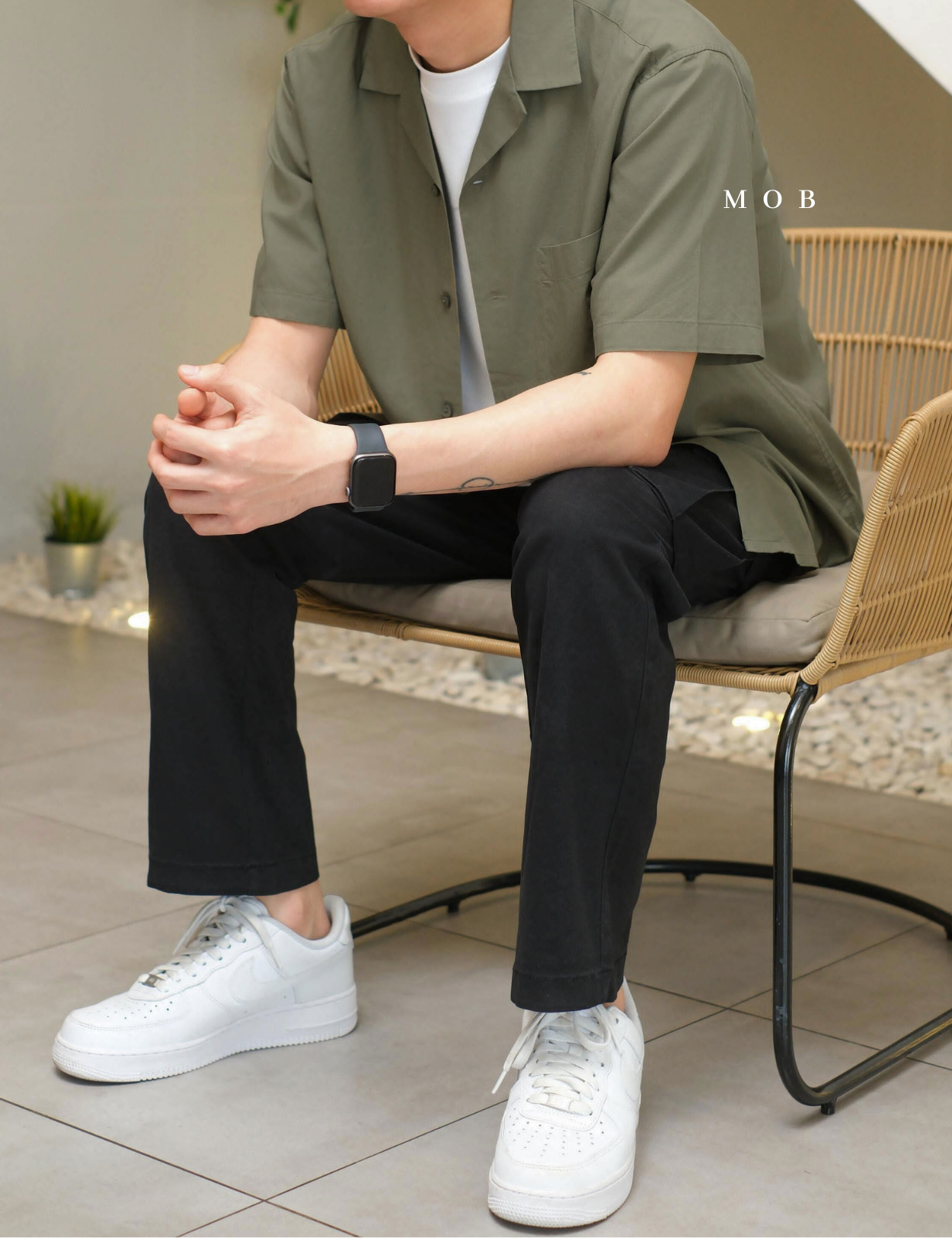 UNQSSS05001A Cotton Open Collar SS Shirt Olive