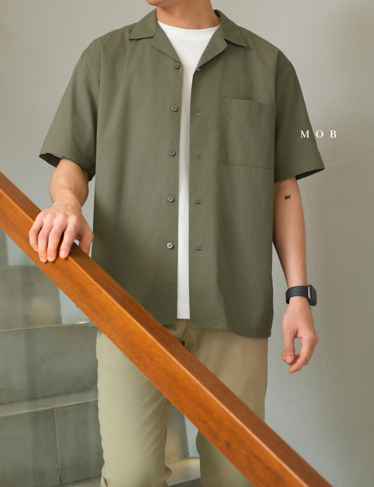 UNQSSS05001A Cotton Open Collar SS Shirt Olive