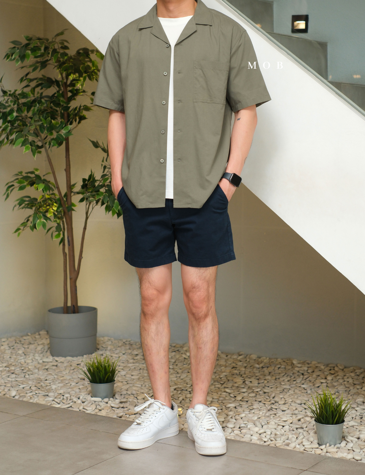UNQSSS05001A Cotton Open Collar SS Shirt Olive