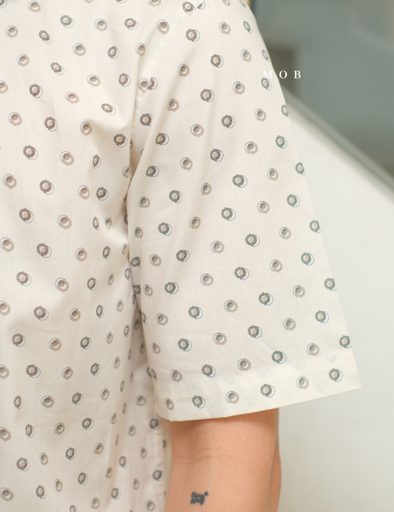 AFSSS01024 Geometric Patterned SS Shirt Light Beige