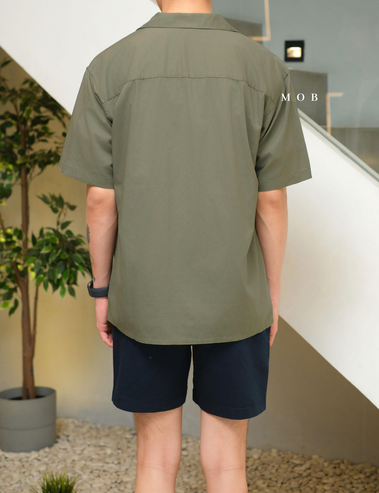 UNQSSS05001A Cotton Open Collar SS Shirt Olive