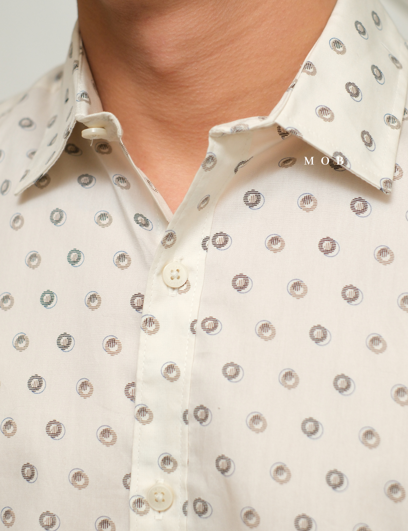 AFSSS01024 Geometric Patterned SS Shirt Light Beige