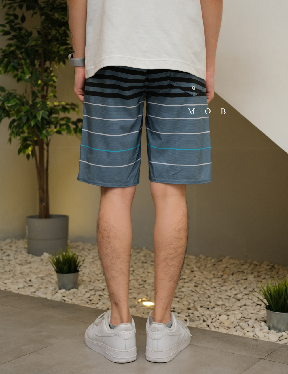QSBS03003 Black Blue Grey Stripe 20" Boardshorts