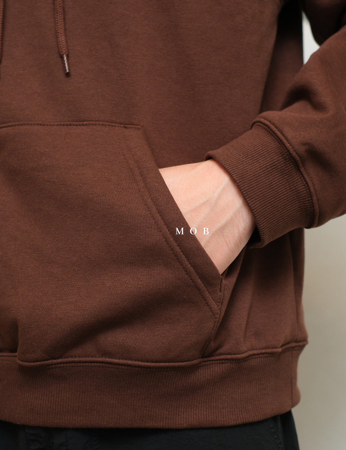 HMHOD02002D Loose Basic Pullover Hoodie Brown