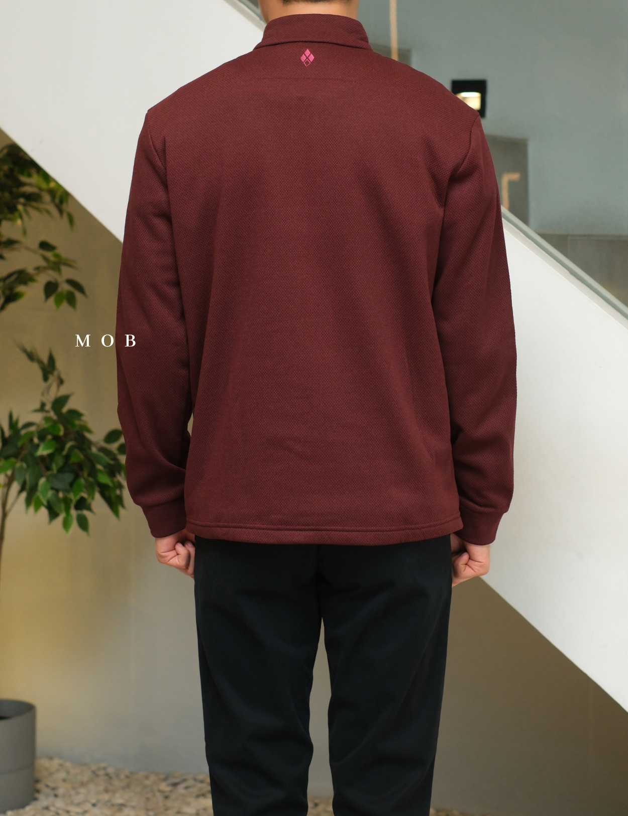 MBLJ01001 Mock Neck Fleece Half Zip Jacket Maroon