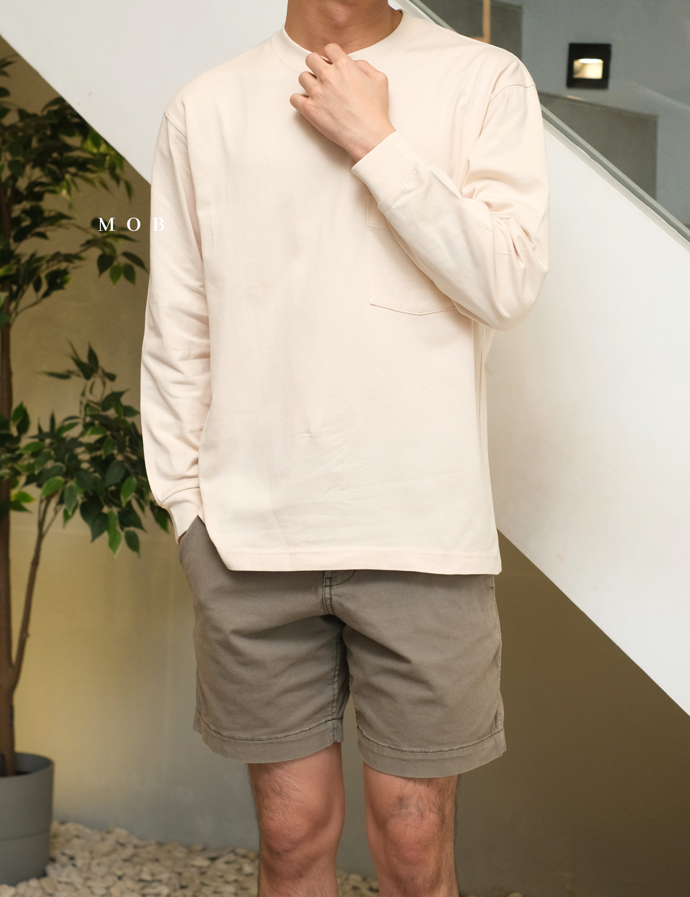 UNQLST02003 Basic Crewneck LS Tee Beige