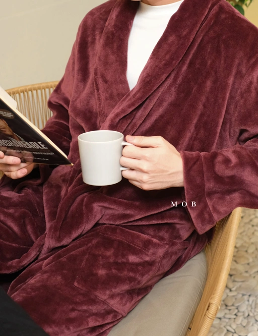 Image of GFSLW01001 Fluffy Plush Robe Burgundy 