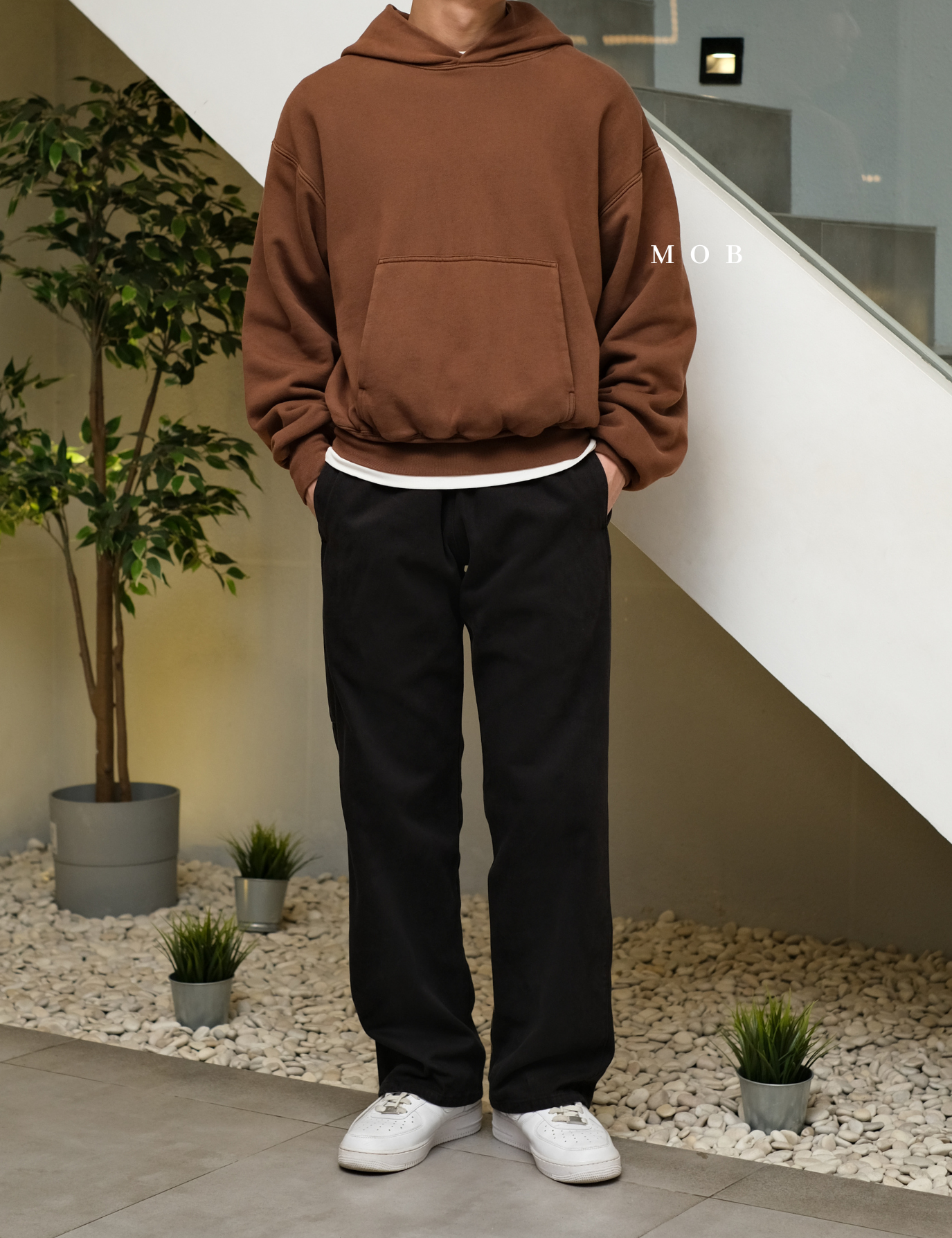 YZHOD01001 Yeezy x Gap Boxy Hoodie Dark Brown 