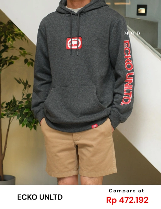 Image of EKOHOD01002 Signature Logo Pullover Hoodie Dark Grey