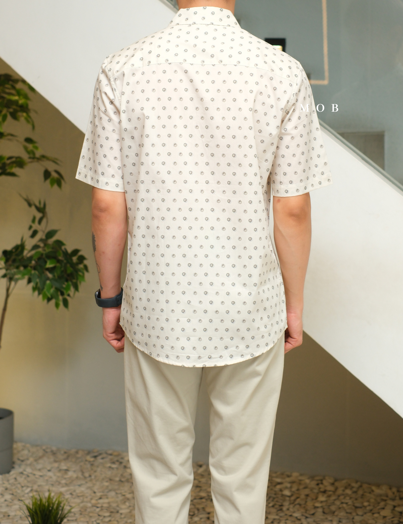 AFSSS01024 Geometric Patterned SS Shirt Light Beige