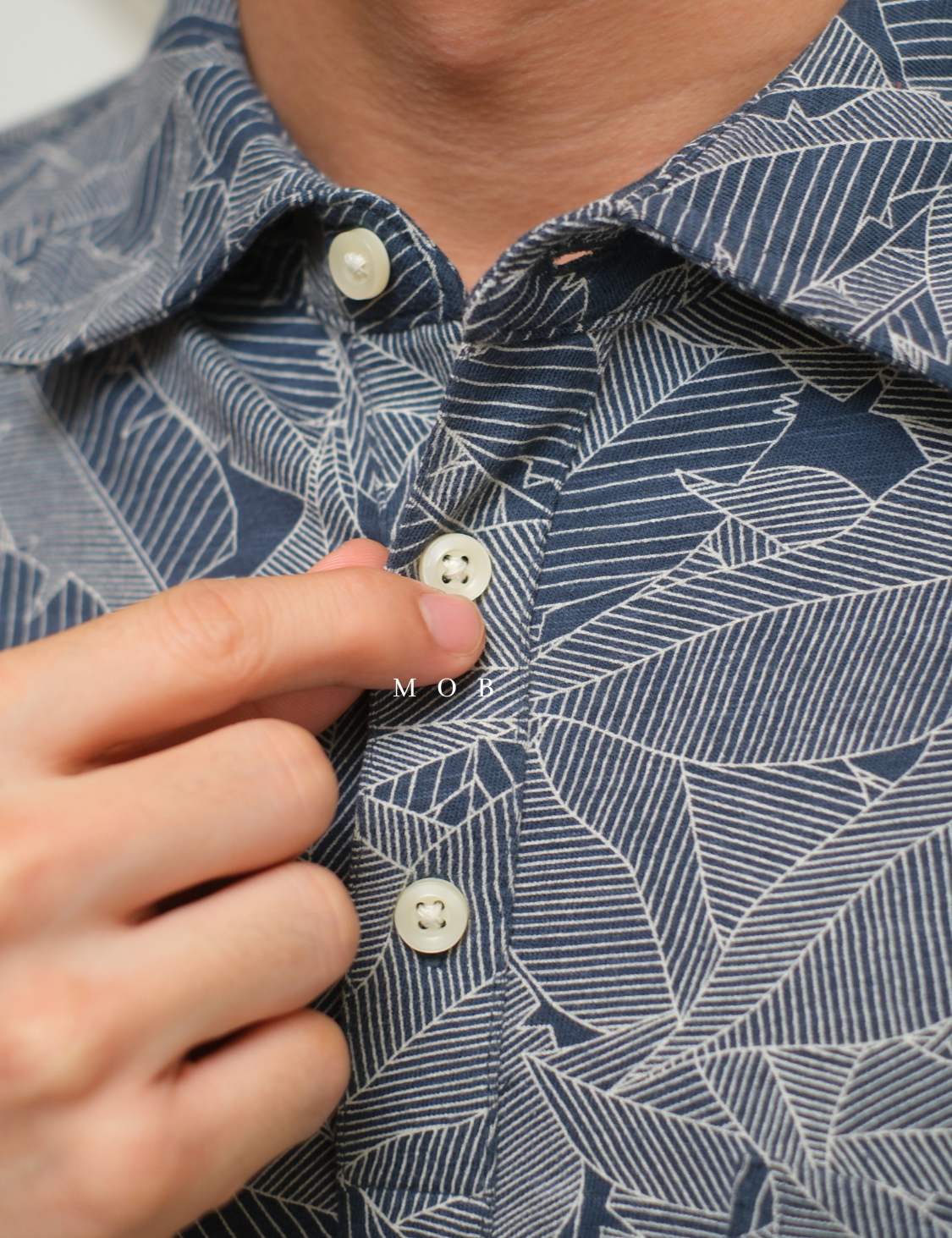 GFPS05002 Basic Polo Shirt Leaf Pattern Navy Grey "SI MEWAH"