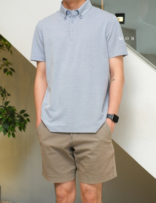 Image of ARK01SSP017 Hybrid Button Down Collar Polo Shirt Blue Horizon