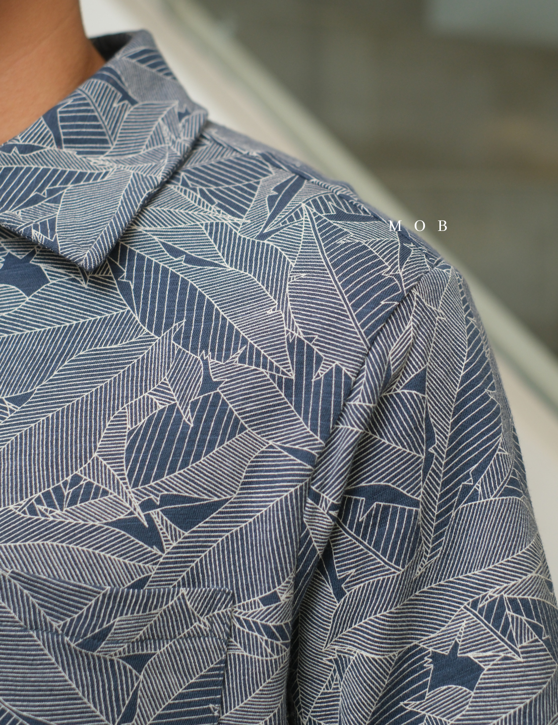 GFPS05002 Basic Polo Shirt Leaf Pattern Navy Grey "SI MEWAH"