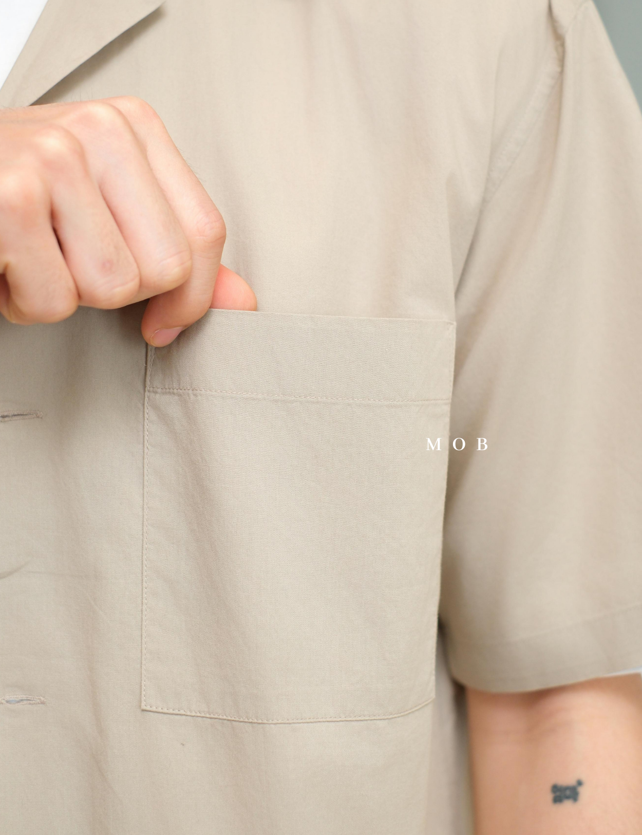 UNQSSS05001B Cotton Open Collar SS Shirt Khaki