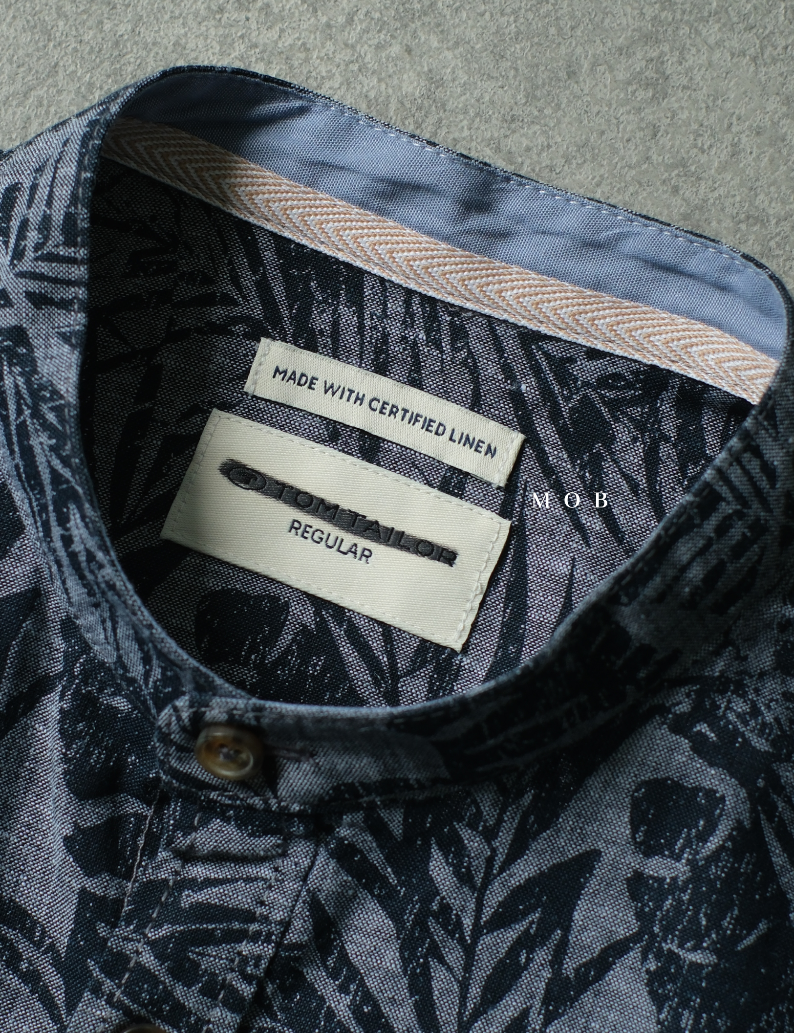 TTLSS05001 LINEN Stand Collar LS Shirt Palm Leaf Navy