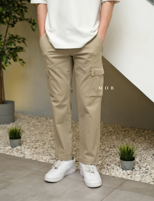 Image of AZEPT05004 Straight Fit Cargo Pants Beige 