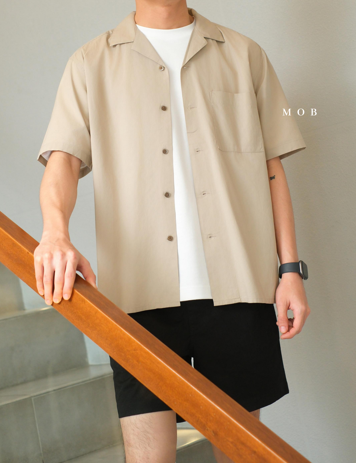 UNQSSS05001B Cotton Open Collar SS Shirt Khaki