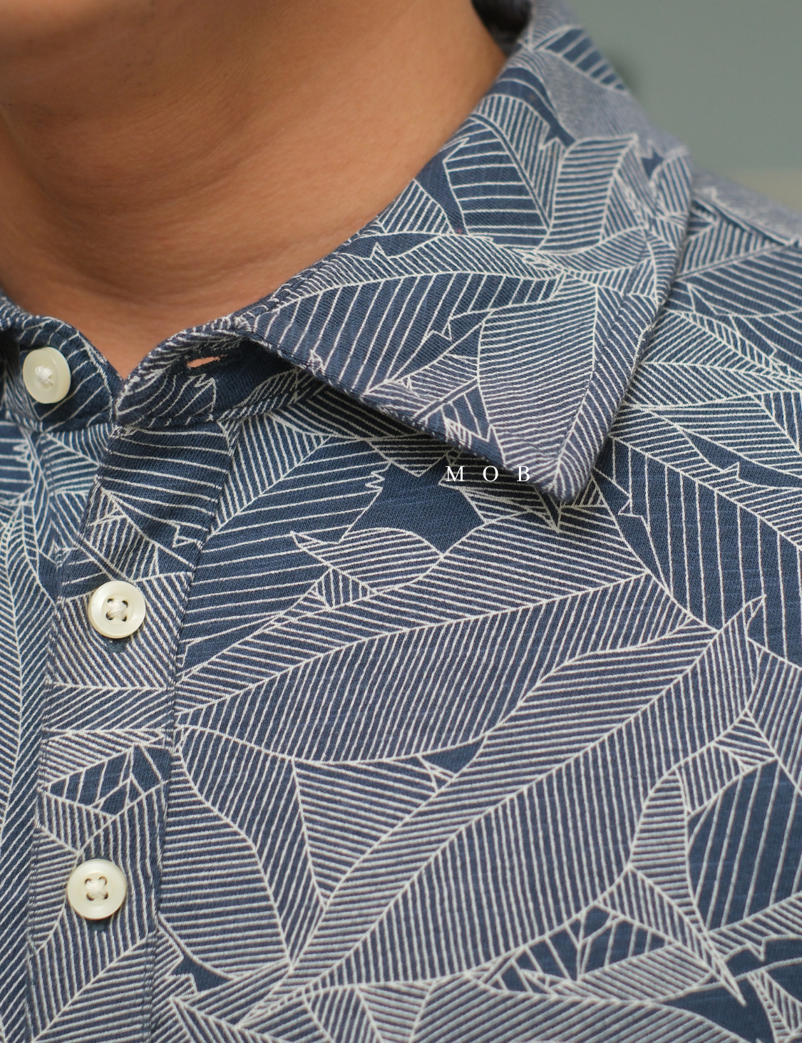 GFPS05002 Basic Polo Shirt Leaf Pattern Navy Grey "SI MEWAH"