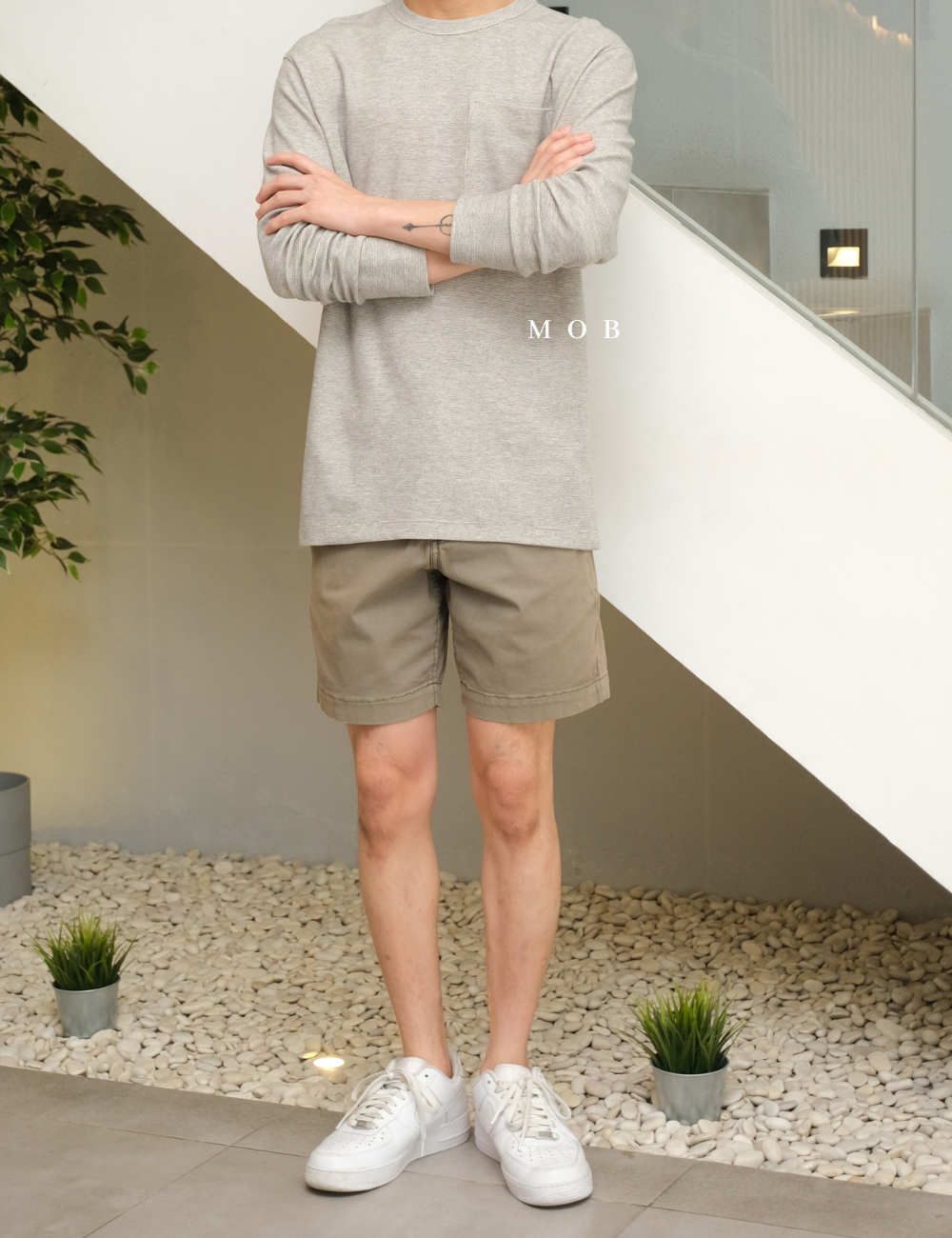 EGLST01002B Texture With Pocket LS Tee Grey