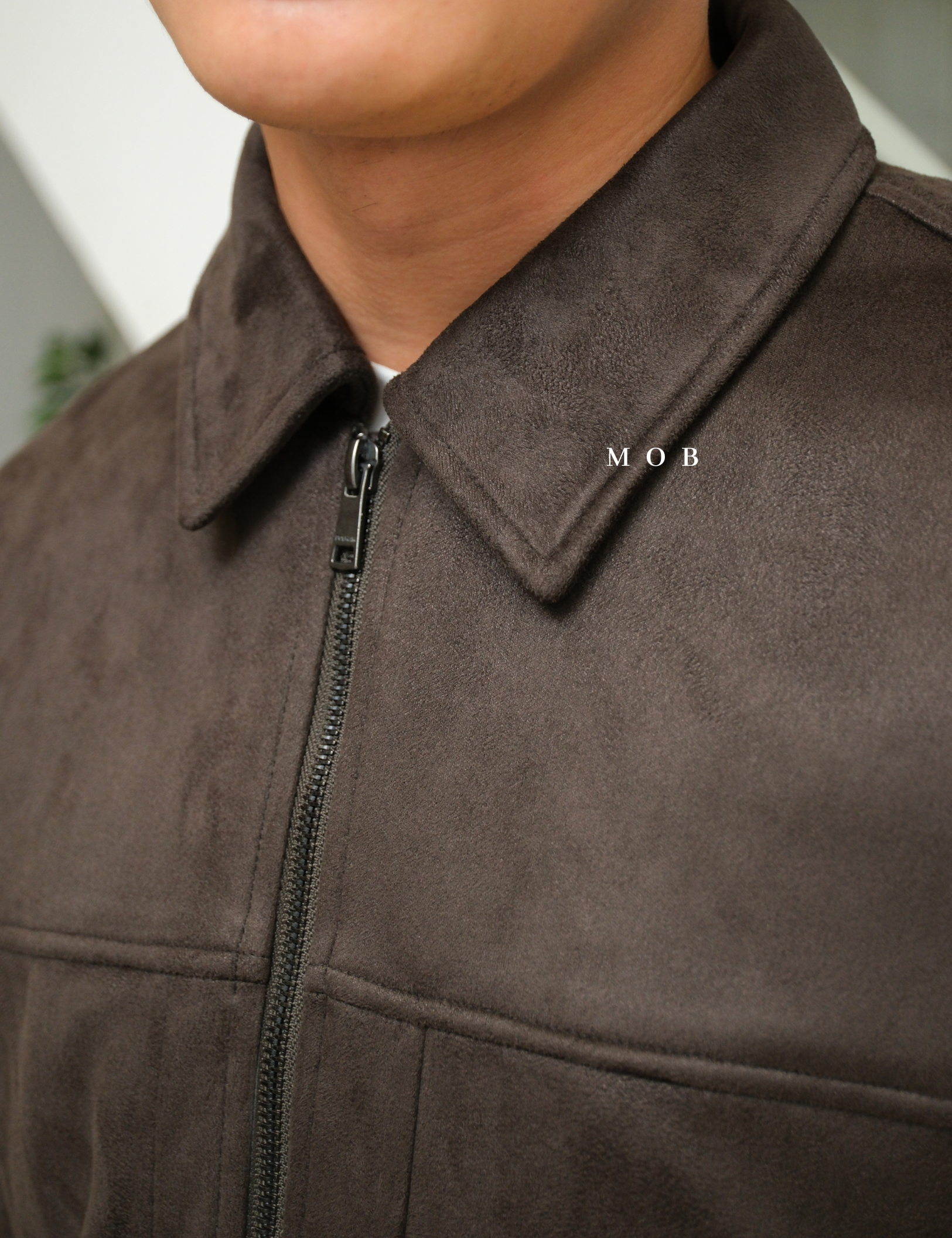 PHJ02001B Faux Suede Trucker Jacket Dark Brown