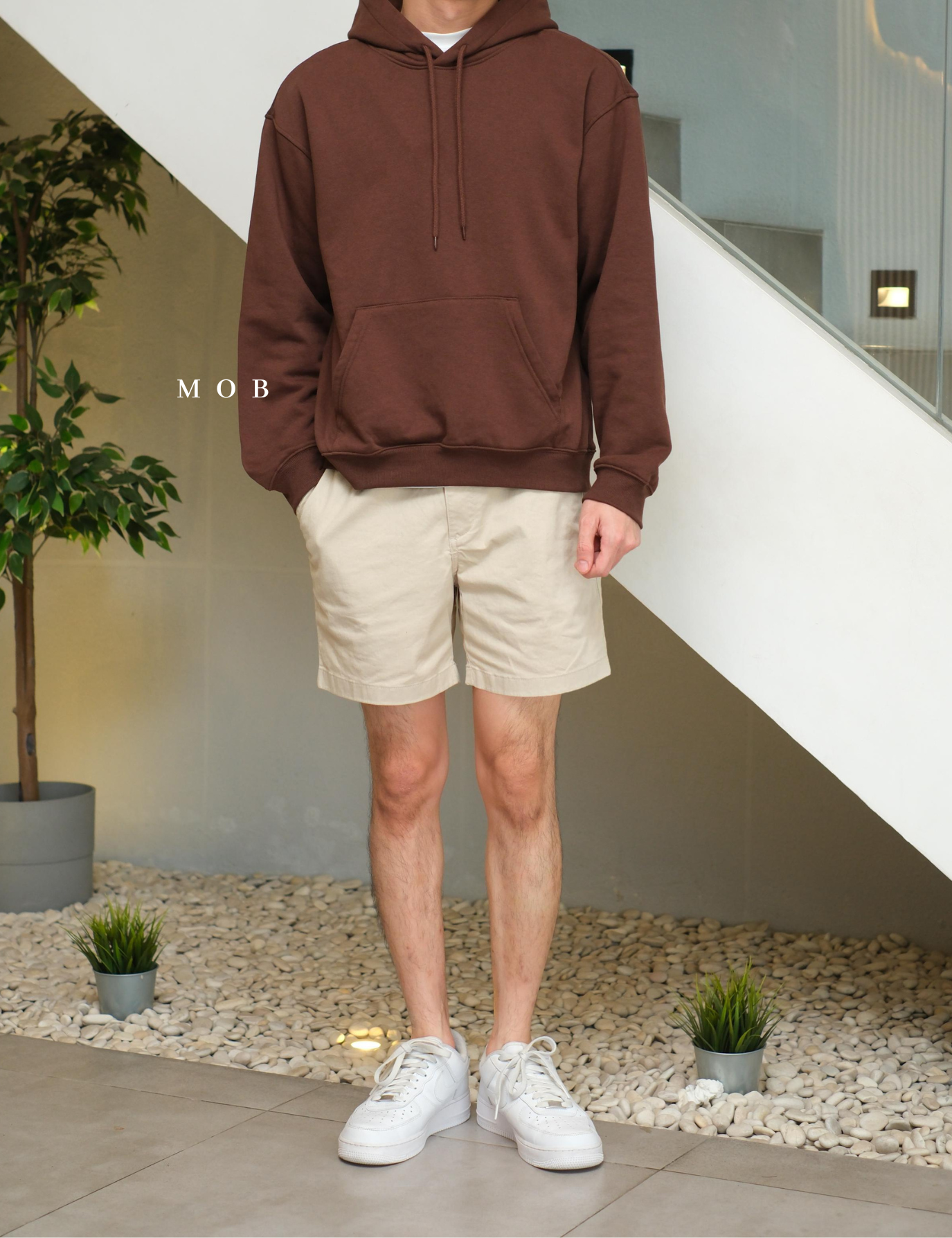 HMHOD02002D Loose Basic Pullover Hoodie Brown