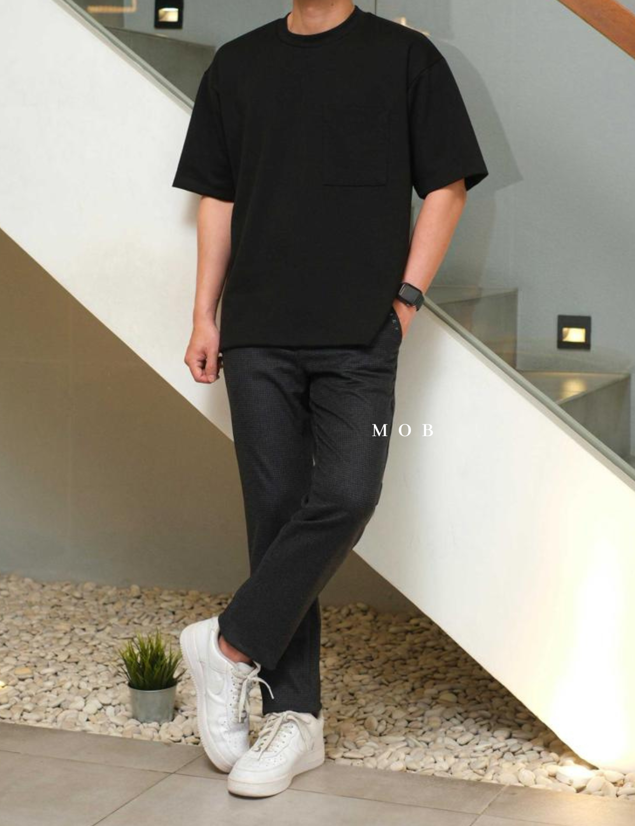 WSYPT01003 Power Basic Pants Black Herringbone