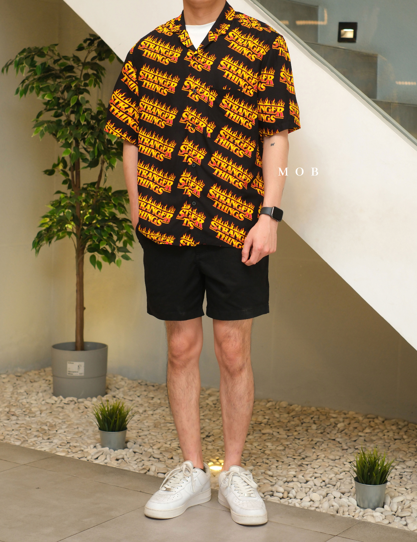 HMSSS03002 Printed Resort SS Shirt Black Stranger Things