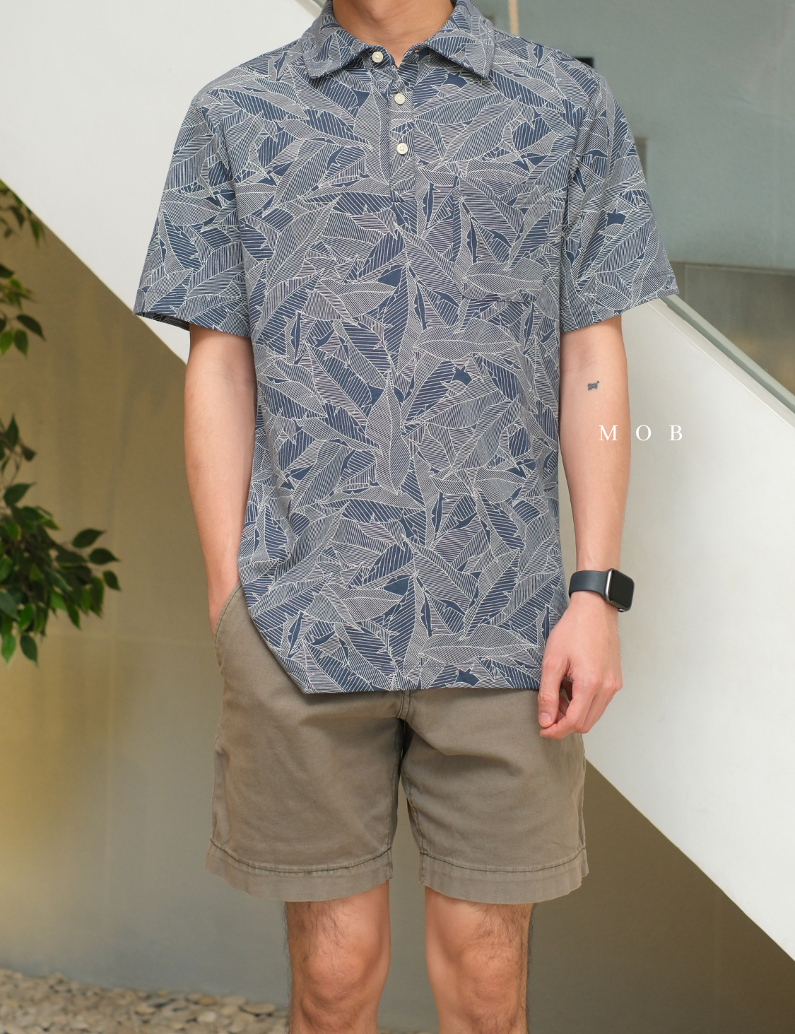 GFPS05002 Basic Polo Shirt Leaf Pattern Navy Grey "SI MEWAH"