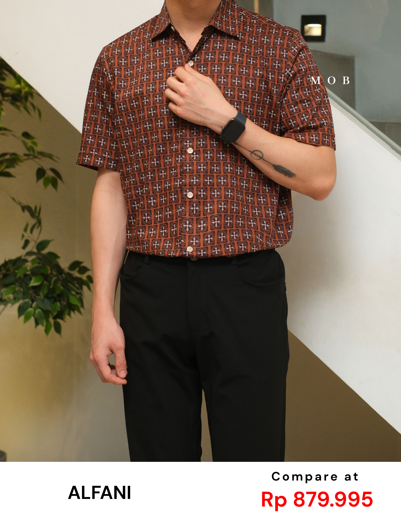 AFSSS01006A Pattern SS Shirt Brown Batik Inspired