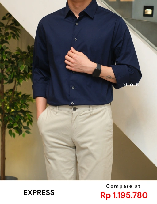 EXLSS07006 FITTED Stretch 1MX LS Shirt Navy