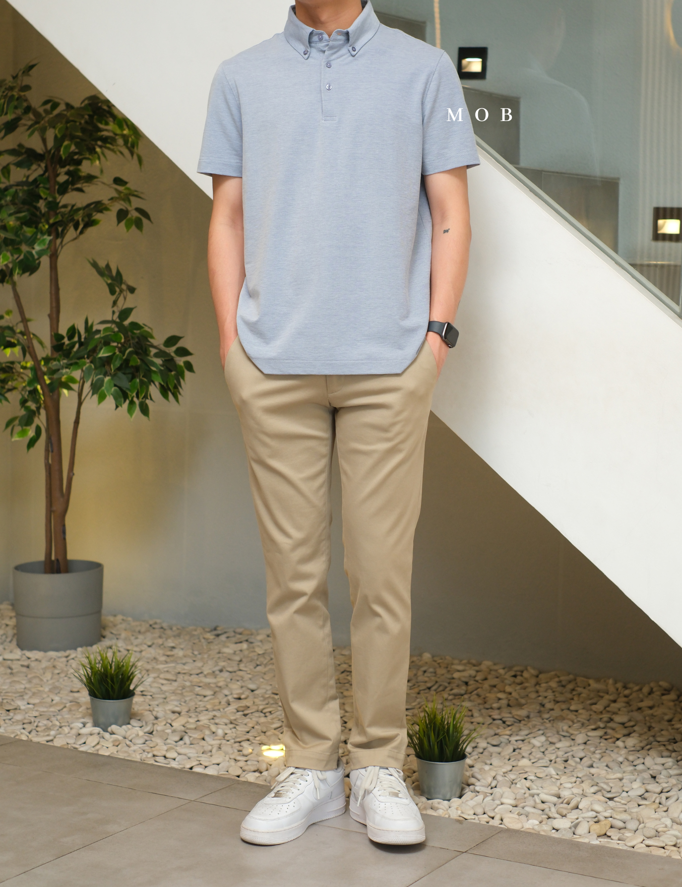 ARK01SSP017 Hybrid Button Down Collar Polo Shirt Blue Horizon