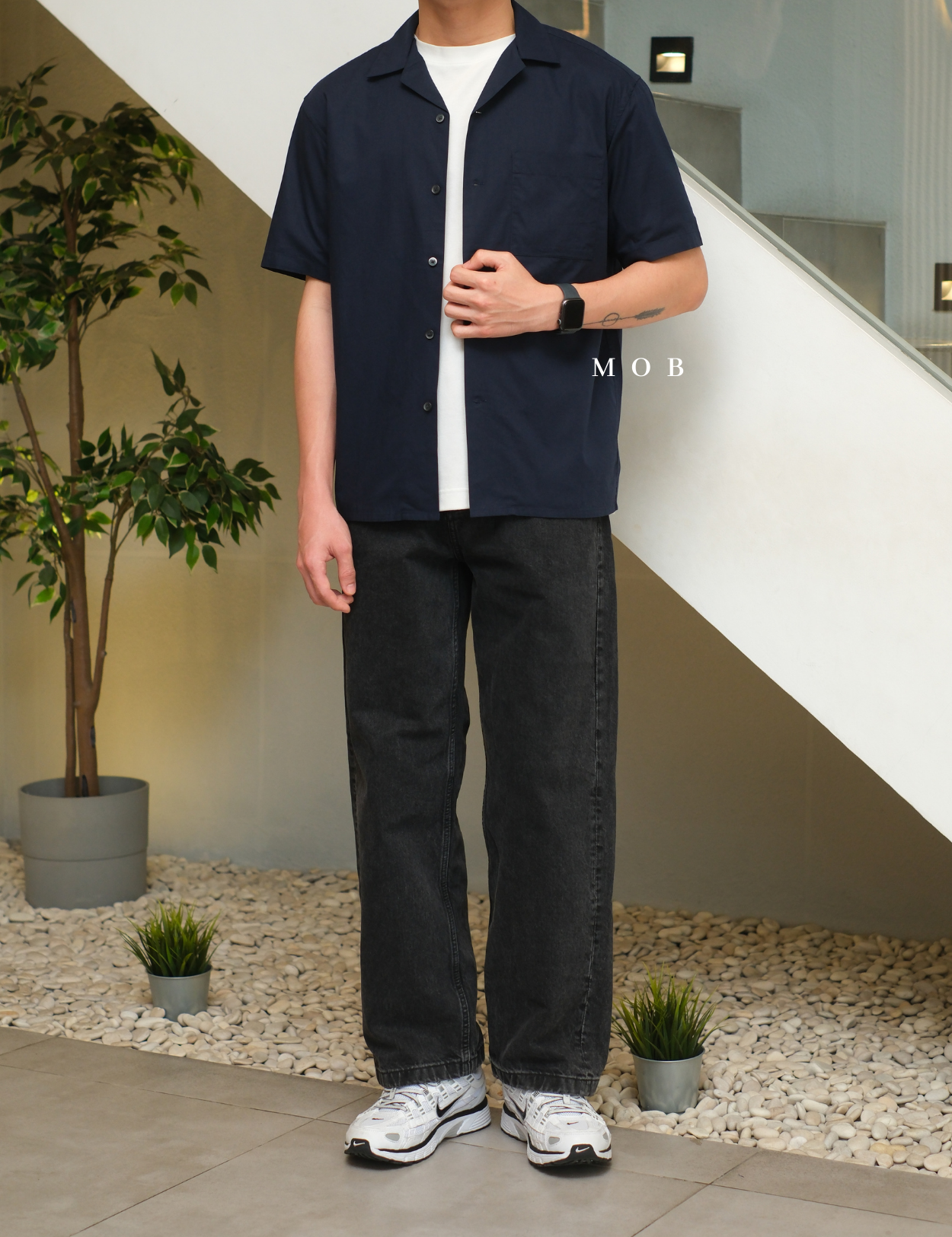 UNQSSS05001C Cotton Open Collar SS Shirt Navy