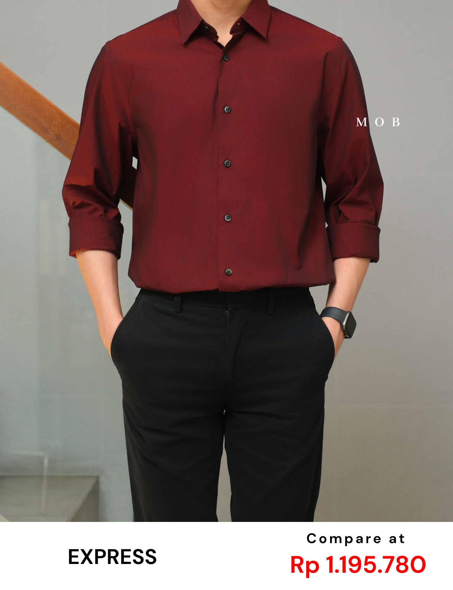 EXLSS07001 FITTED Stretch 1MX LS Shirt Maroon