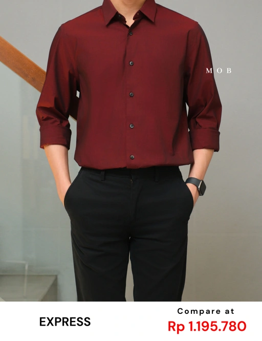 EXLSS07001 FITTED Stretch 1MX LS Shirt Maroon