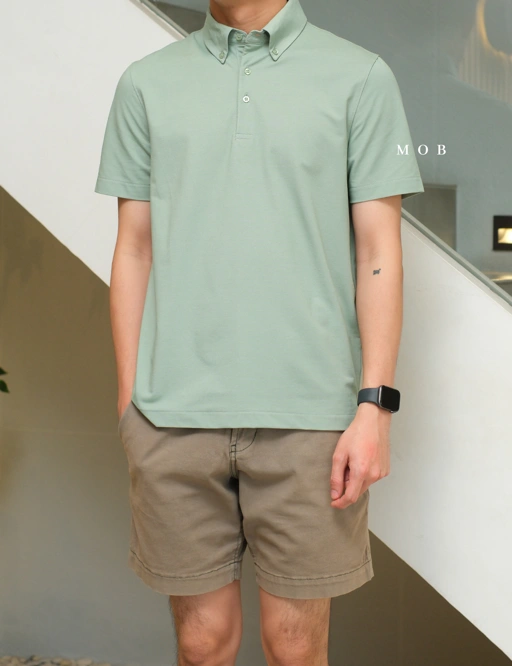 Image of ARK01SSP015 Hybrid Button Down Collar Polo Shirt Palm Green