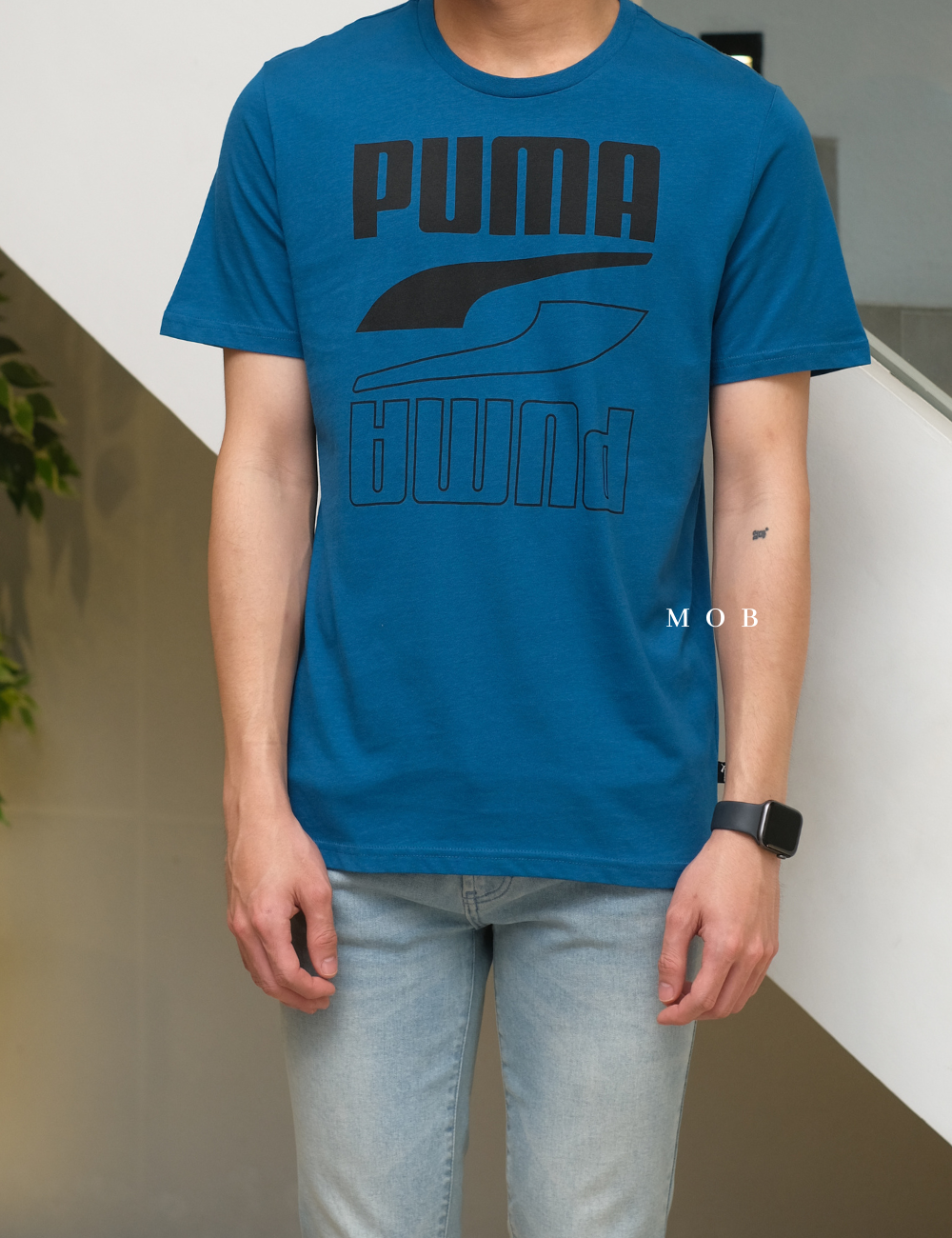 PMSST09013A Rebel Double Script Logo SS Tee Coastal Blue