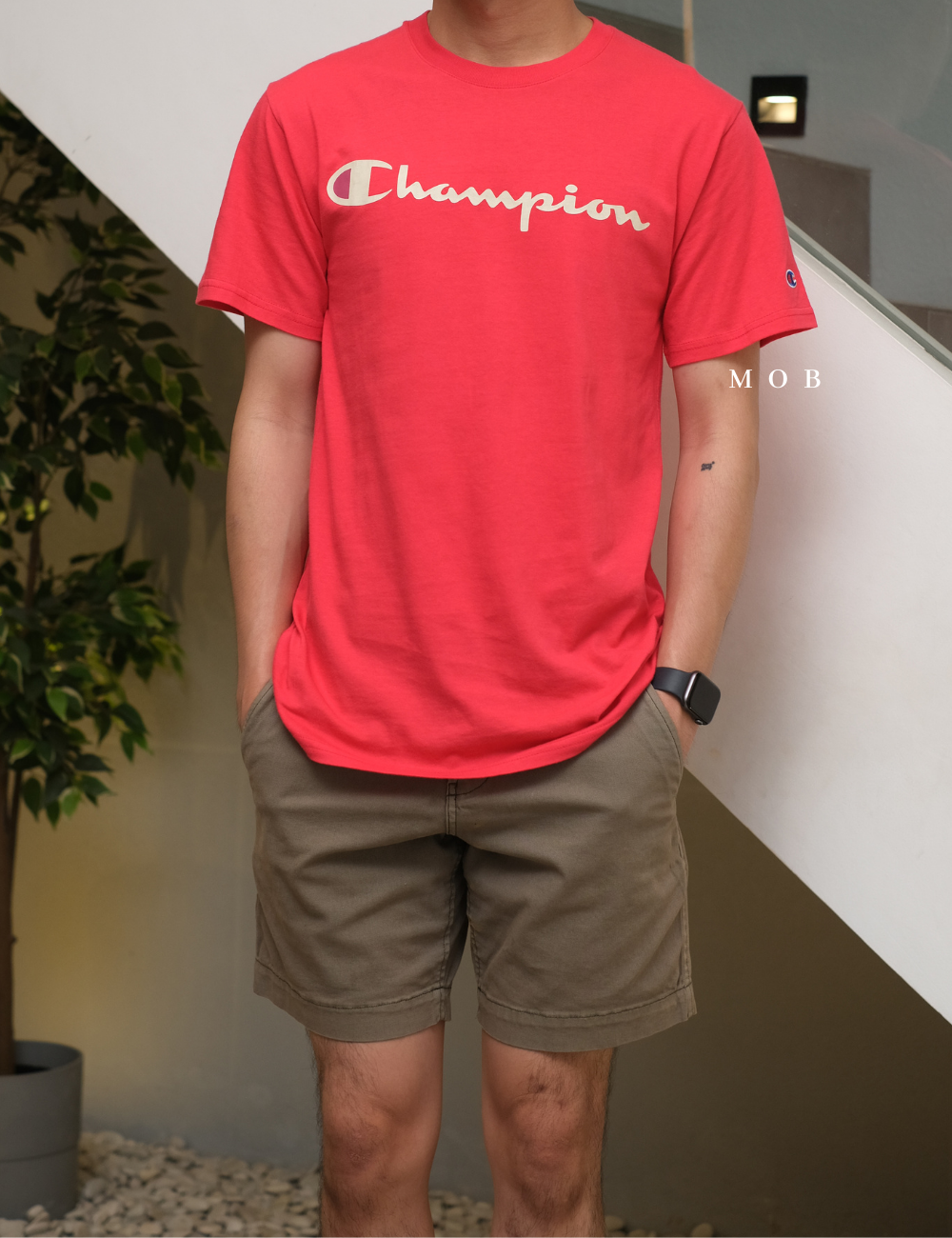 CHMPSST2002C Classic Script Logo SS Tee Desire Red