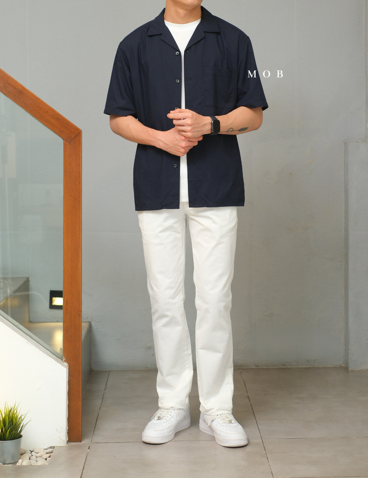 UNQSSS05001C Cotton Open Collar SS Shirt Navy