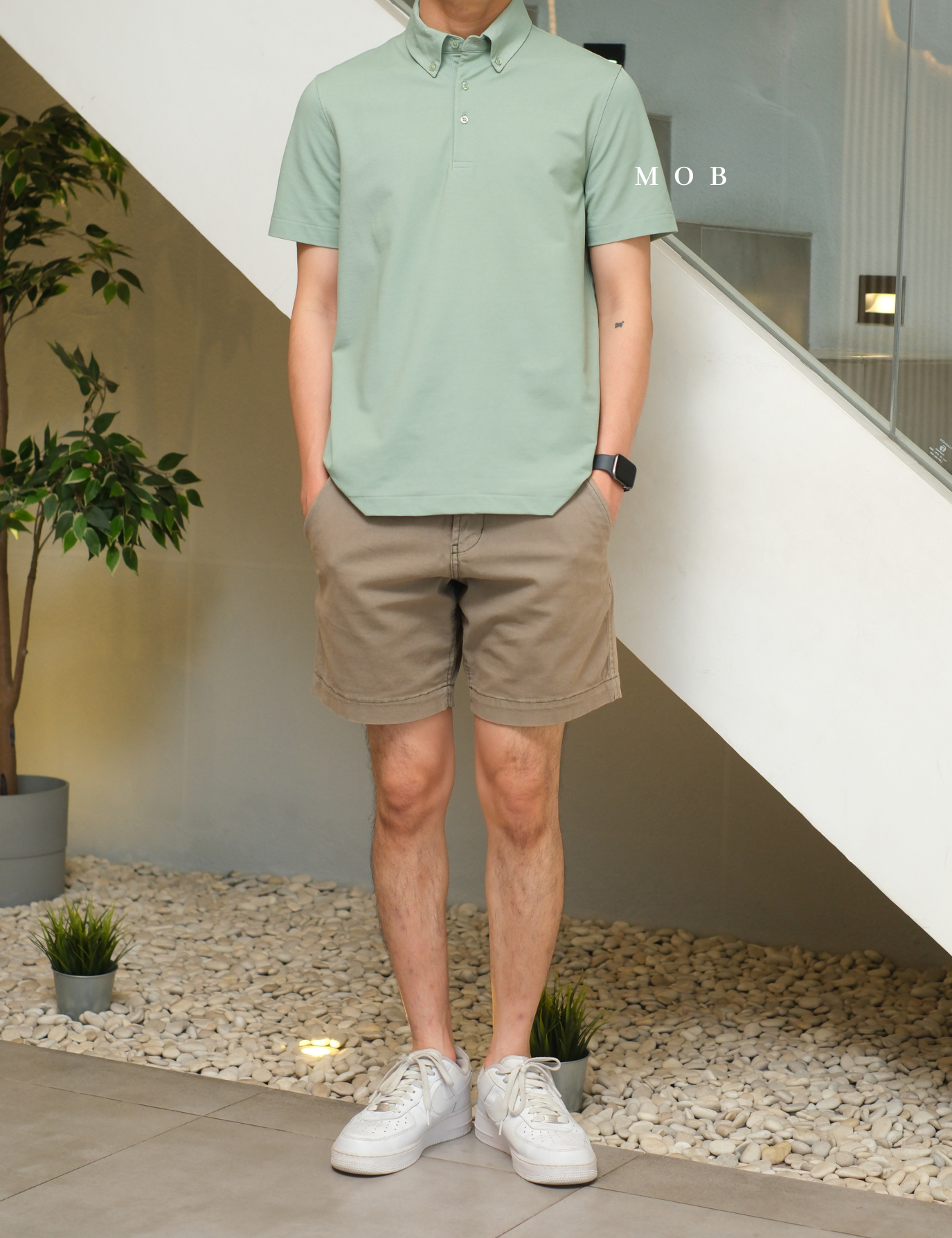 ARK01SSP015 Hybrid Button Down Collar Polo Shirt Palm Green