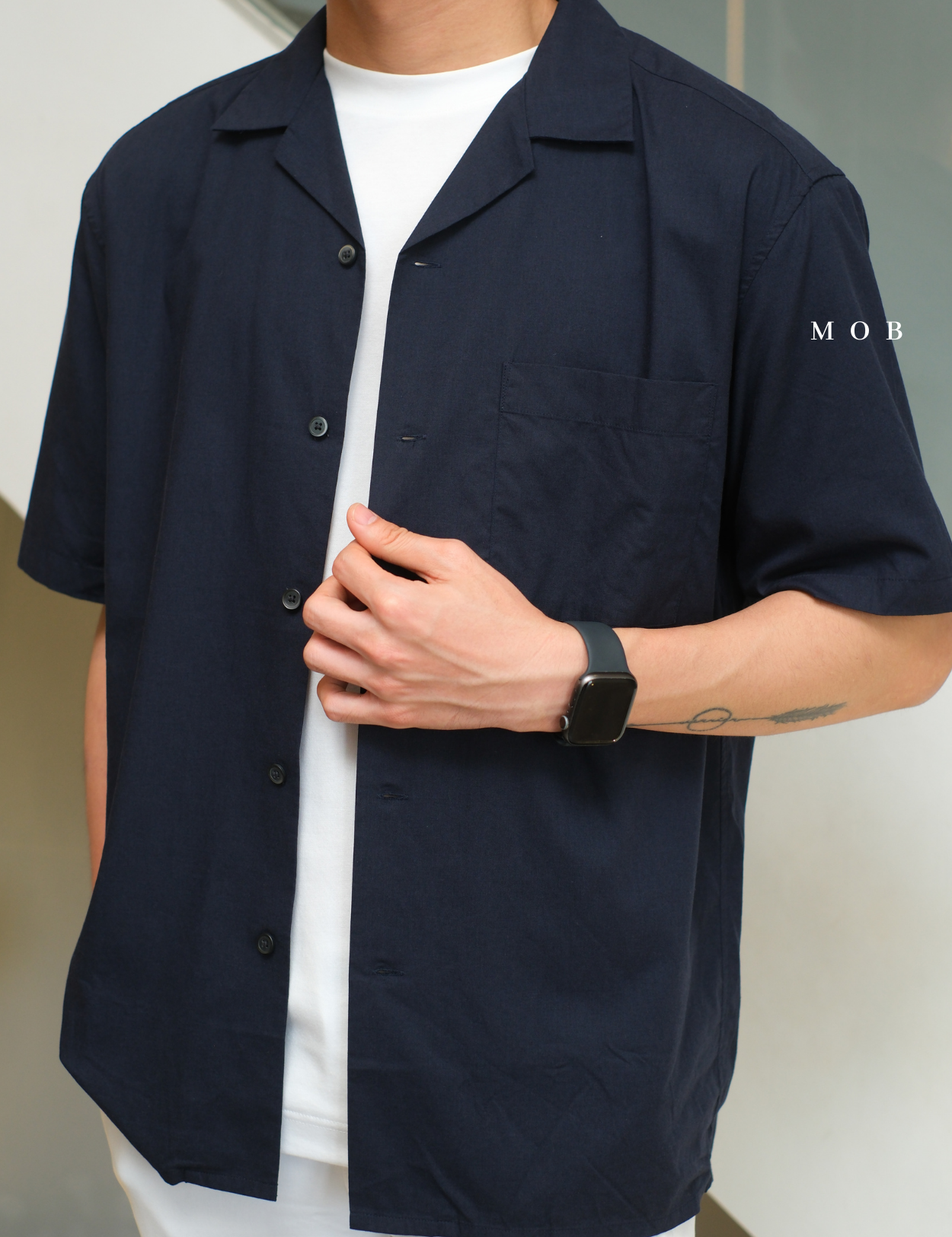 UNQSSS05001C Cotton Open Collar SS Shirt Navy