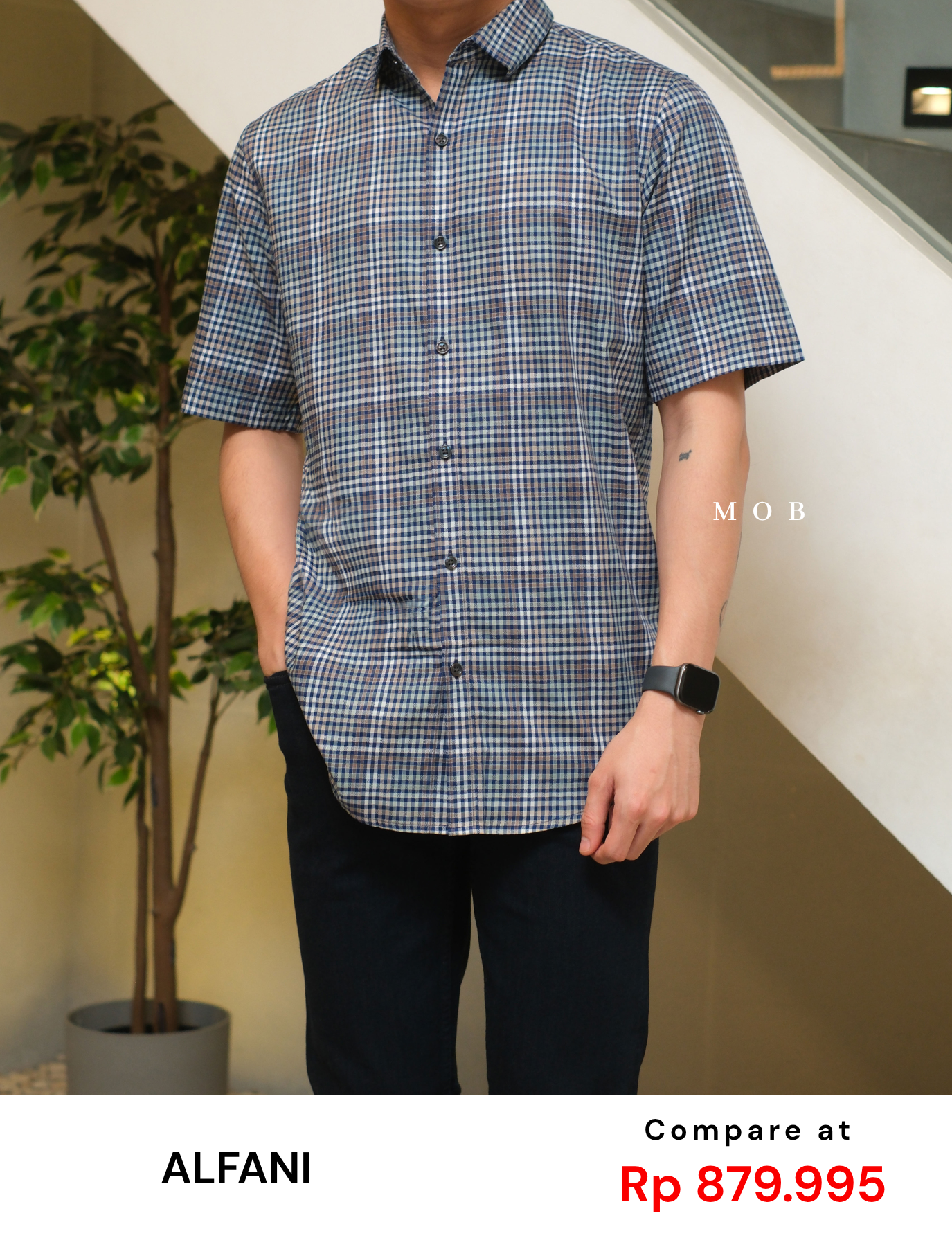 AFSSS01015 Plaid SS Shirt Navy Brown White Gingham 