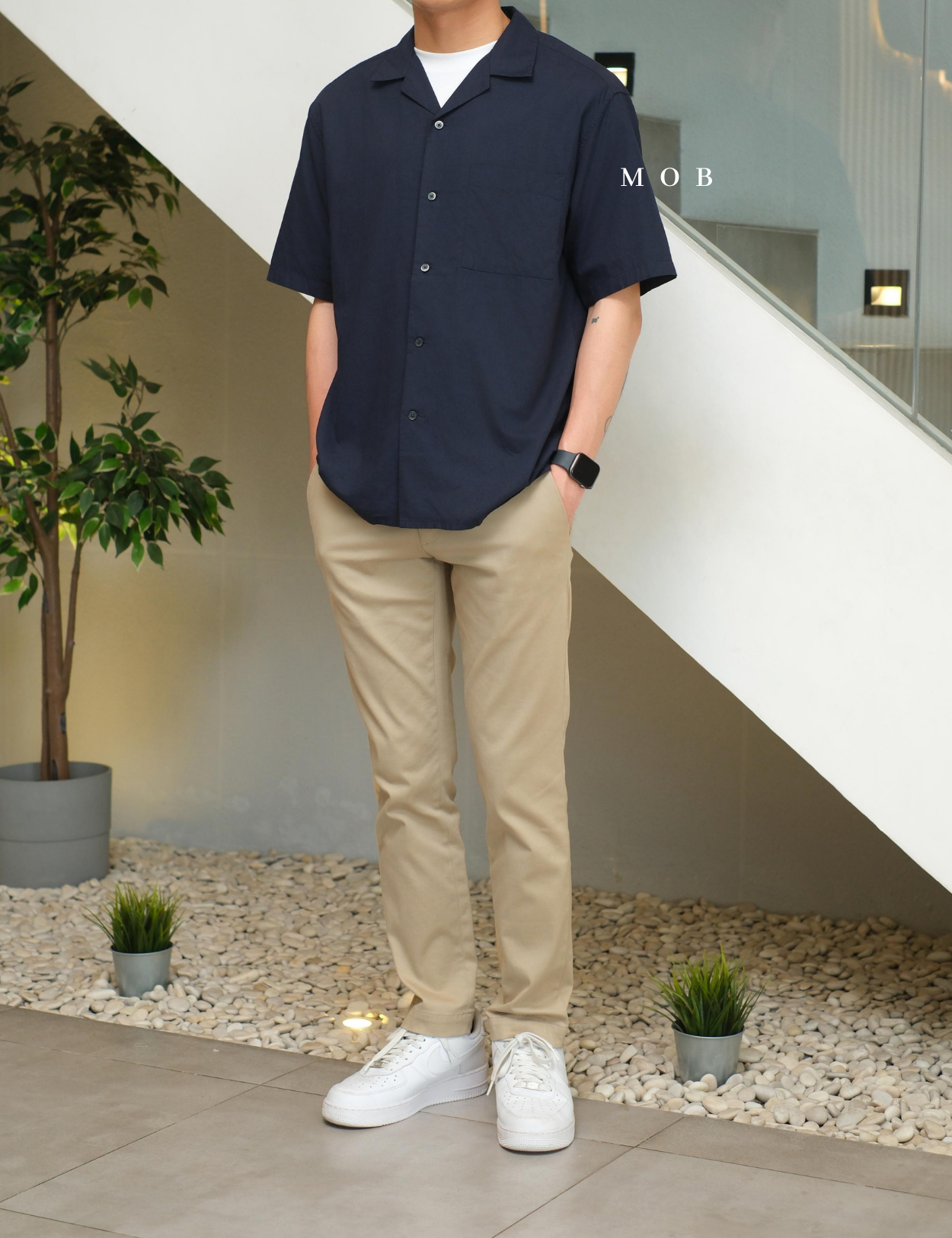 UNQSSS05001C Cotton Open Collar SS Shirt Navy
