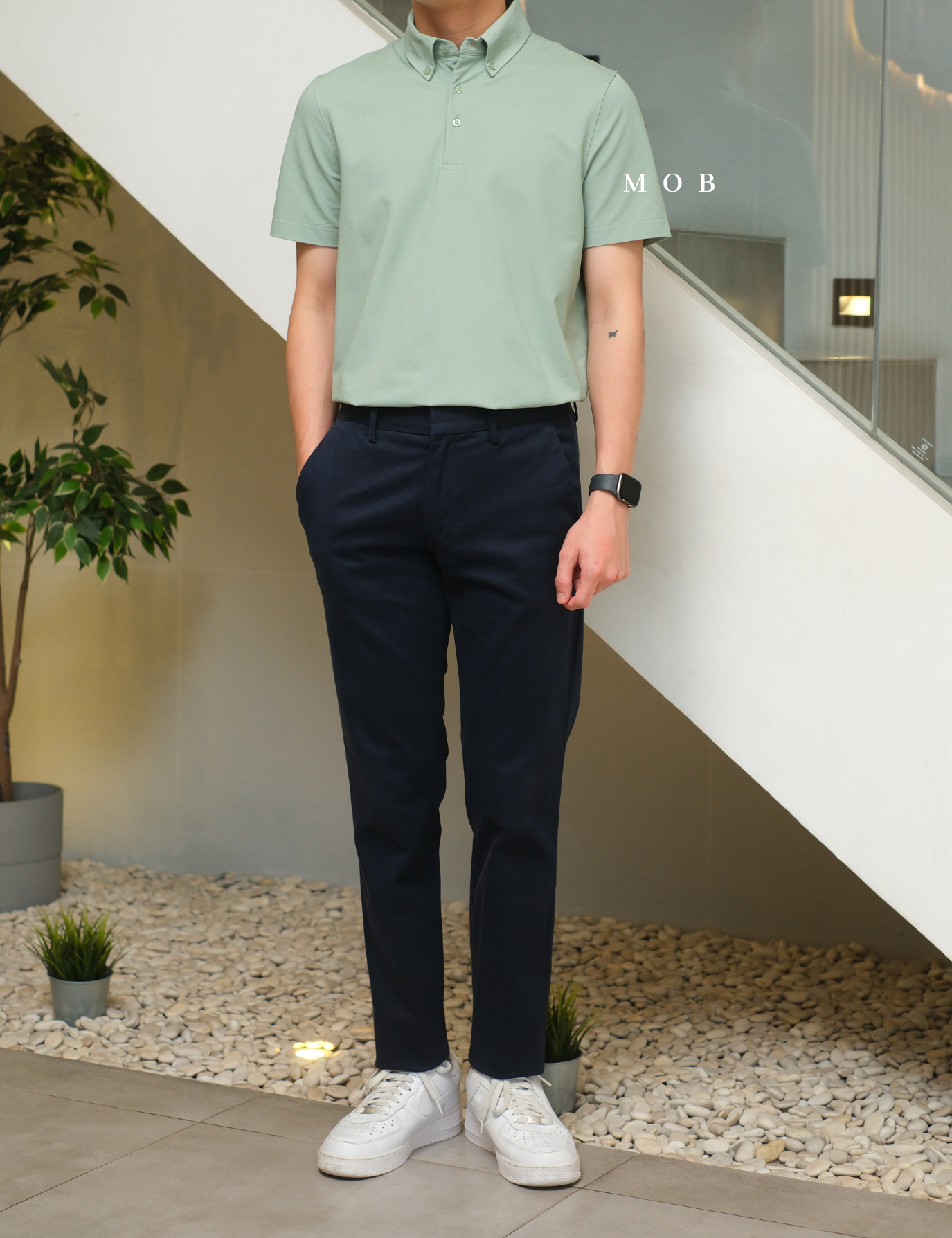 ARK01SSP015 Hybrid Button Down Collar Polo Shirt Palm Green