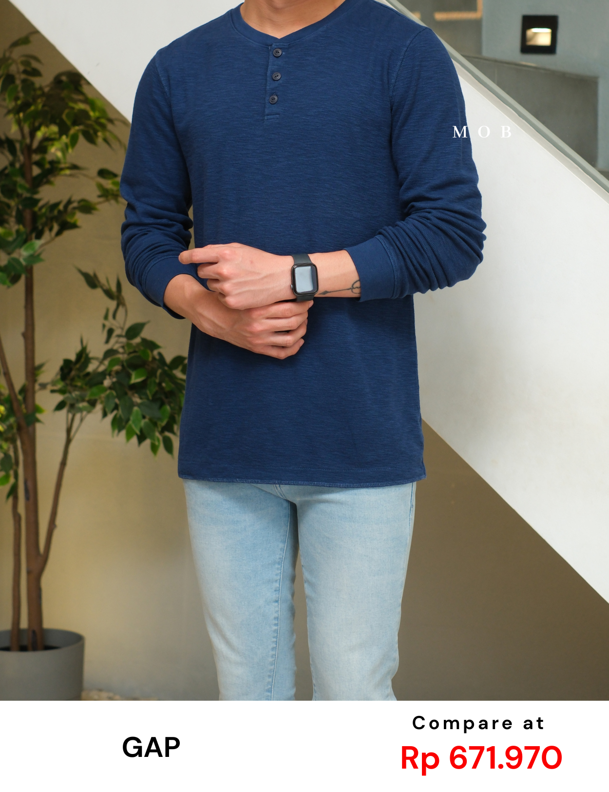 GPLST1303A Textured Henley LS Tee Dark Blue (V2)