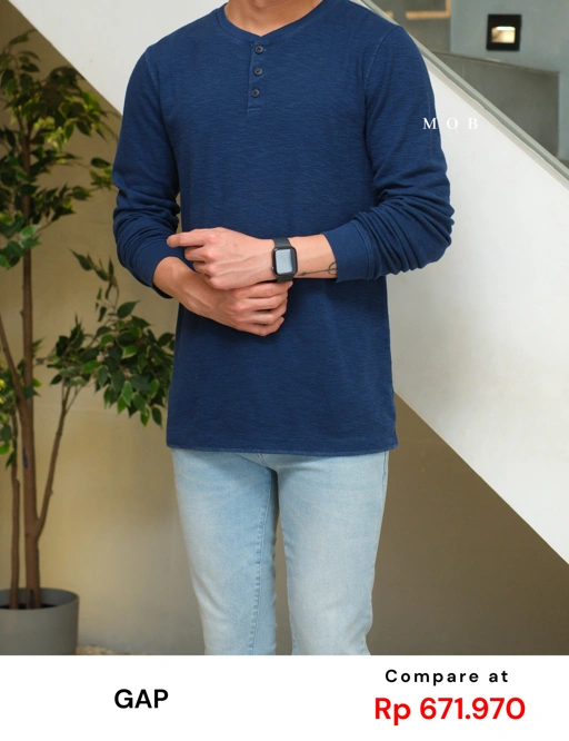 Image of GPLST1303A Textured Henley LS Tee Dark Blue (V2)