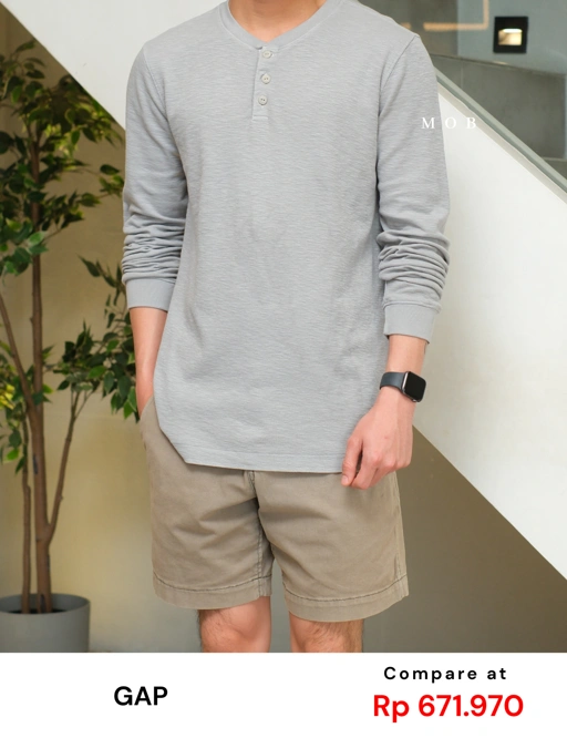 Image of GPLST1304A Textured Henley LS Tee Light Grey (V2)