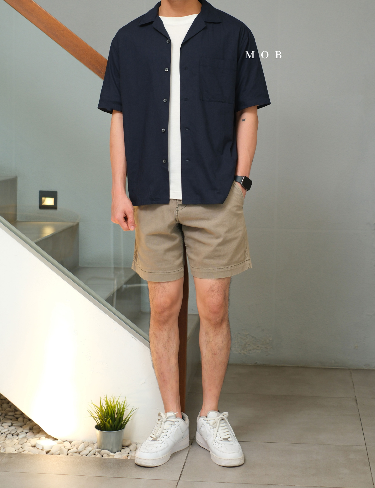 UNQSSS05001C Cotton Open Collar SS Shirt Navy