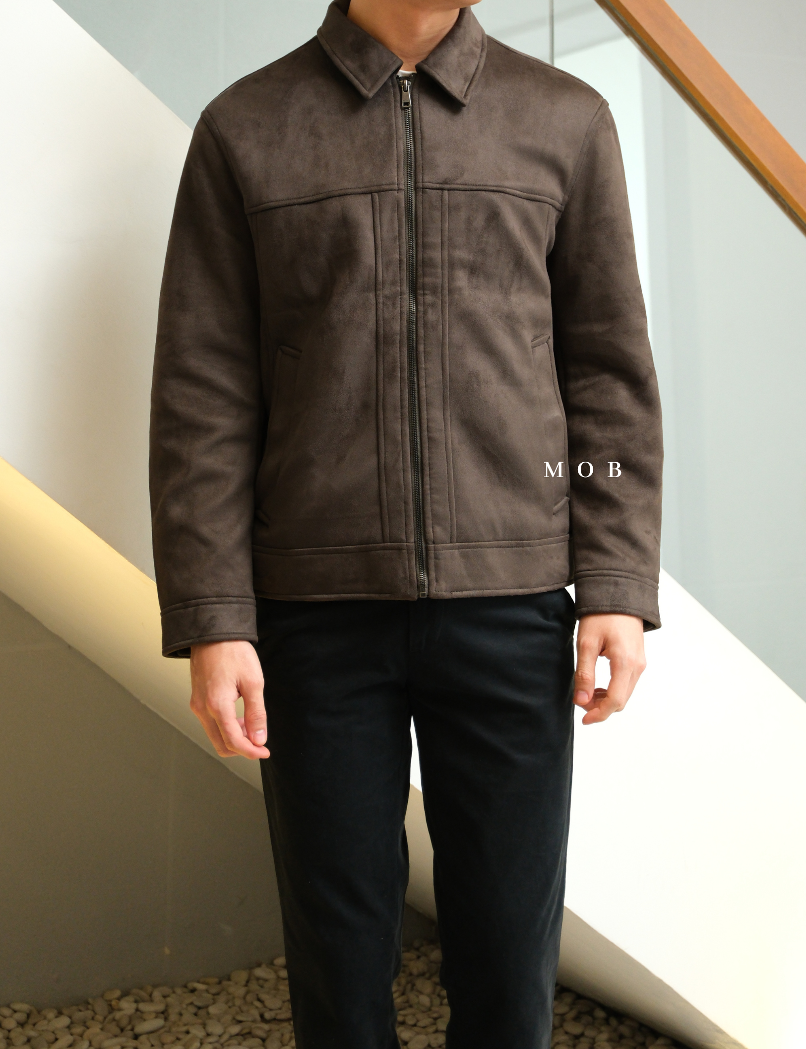 PHJ02001B Faux Suede Trucker Jacket Dark Brown